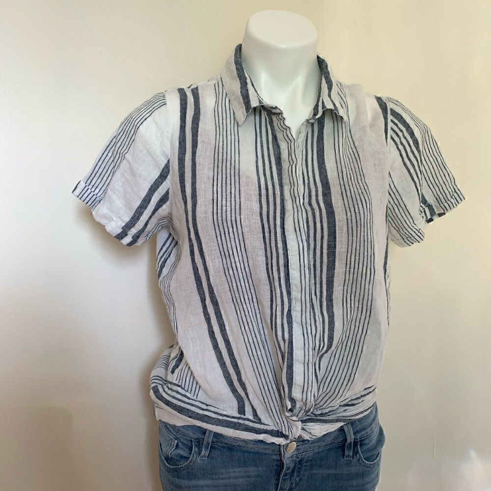 Universal Thread Linen Striped Knot Front Tee - Picture 2 of 8